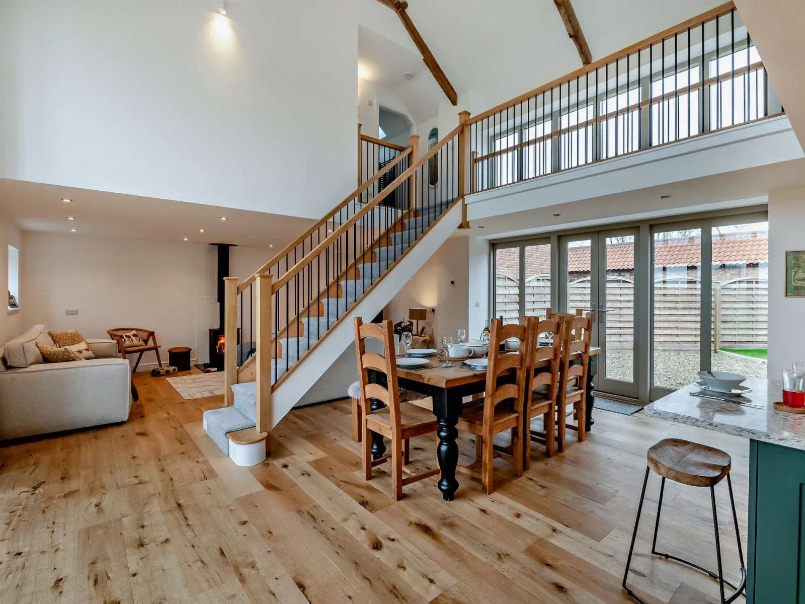 The Threshing Barn - Open plan dining, living and staircase 