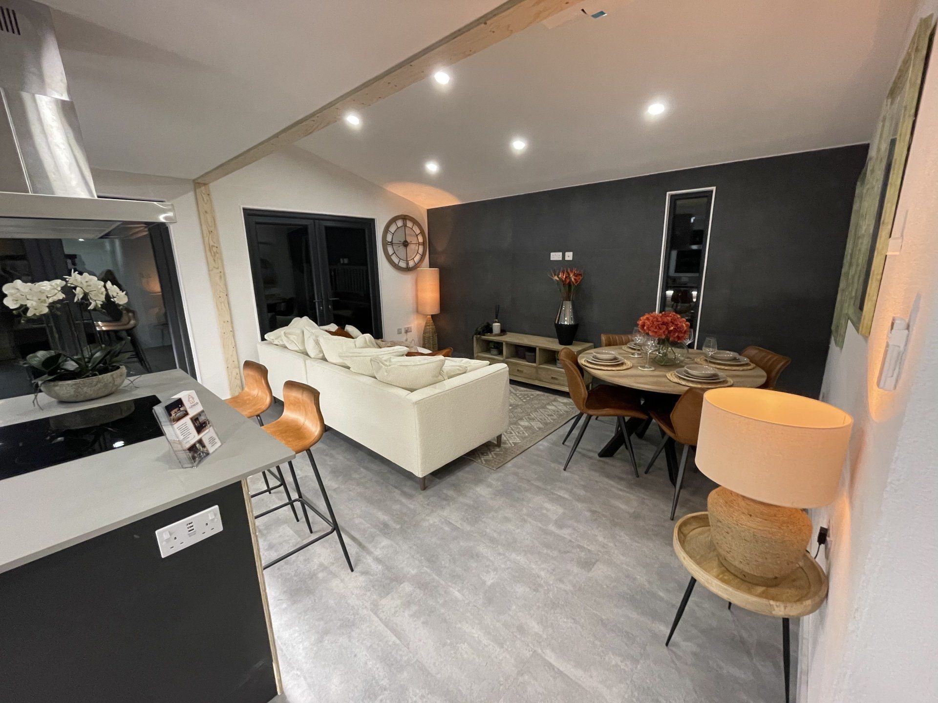 Holiday lodge living room and dining table