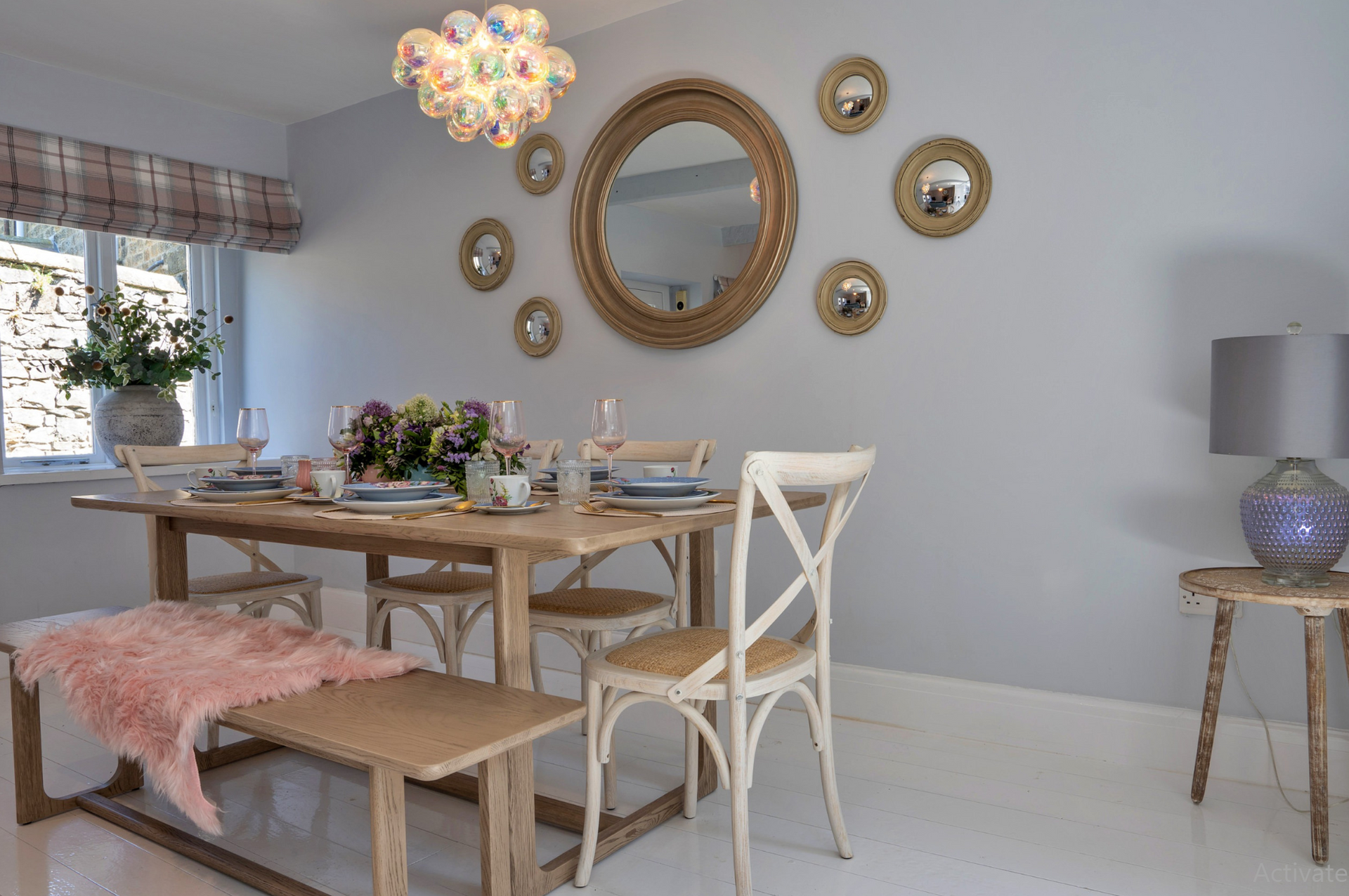 Limestone Cottage - Dining table & mirror feature wall
