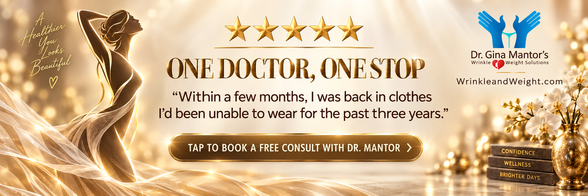 TAP FOR FREE MD CONSULT Five-star testimonial for Dr. Mantor’s physician-led weight management and complimentary consultations.