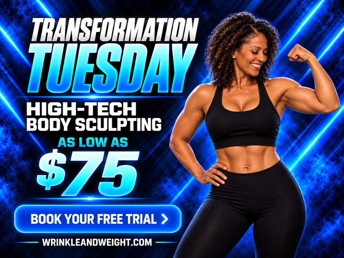 transformation tuesday body sculpting sale - call now for your free emsculpt trial