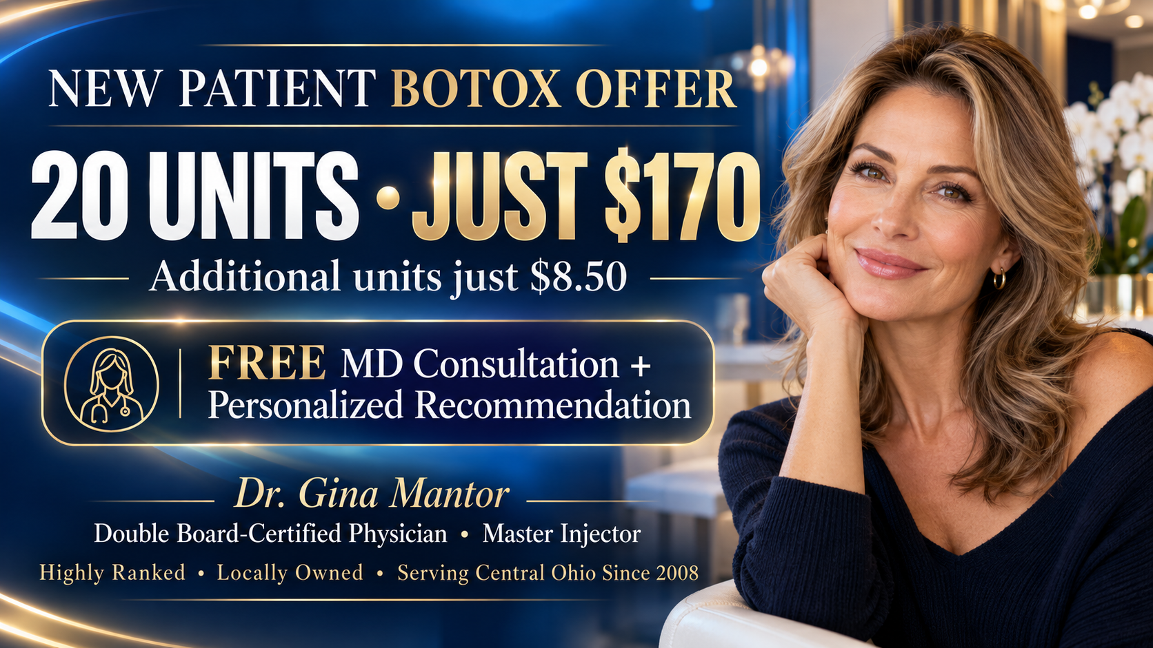 TAP FOR FREE MD CONSULT Smiling woman promotING SELF-CARE SATURDAY free all-day Core to Floor trials with EMSCULPT NEO and EMSELLA