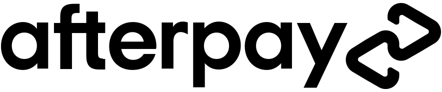 Afterpay logo with black text and two right-facing arrows.