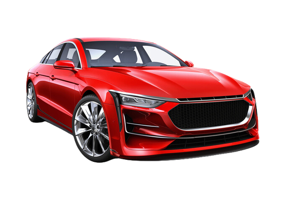 Red sports car with silver wheels.