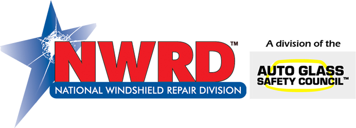 Logo for National Windshield Repair Division (NWRD), a division of Auto Glass Safety Council. Red text and blue star graphic.