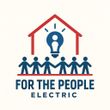 “For the People Electric” logo with five people holding hands under a house and lightbulb icon