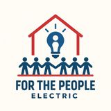 “For the People Electric” logo with five people holding hands under a house and lightbulb icon