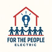 “For the People Electric” logo with five people holding hands under a house and lightbulb icon