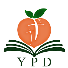 A logo for ypd with a peach and a cross