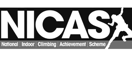 A black and white logo for nicas national indoor climbing achievement scheme