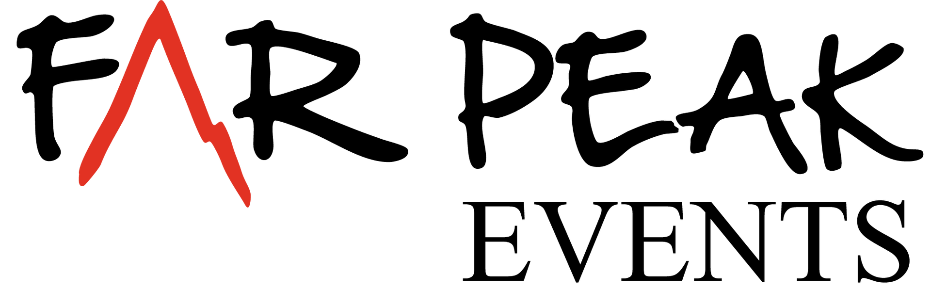 The logo for far peak events is black and red with a red arrow.
