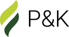 Um logotipo para p & k com uma chama verde e a letra p em um fundo branco.