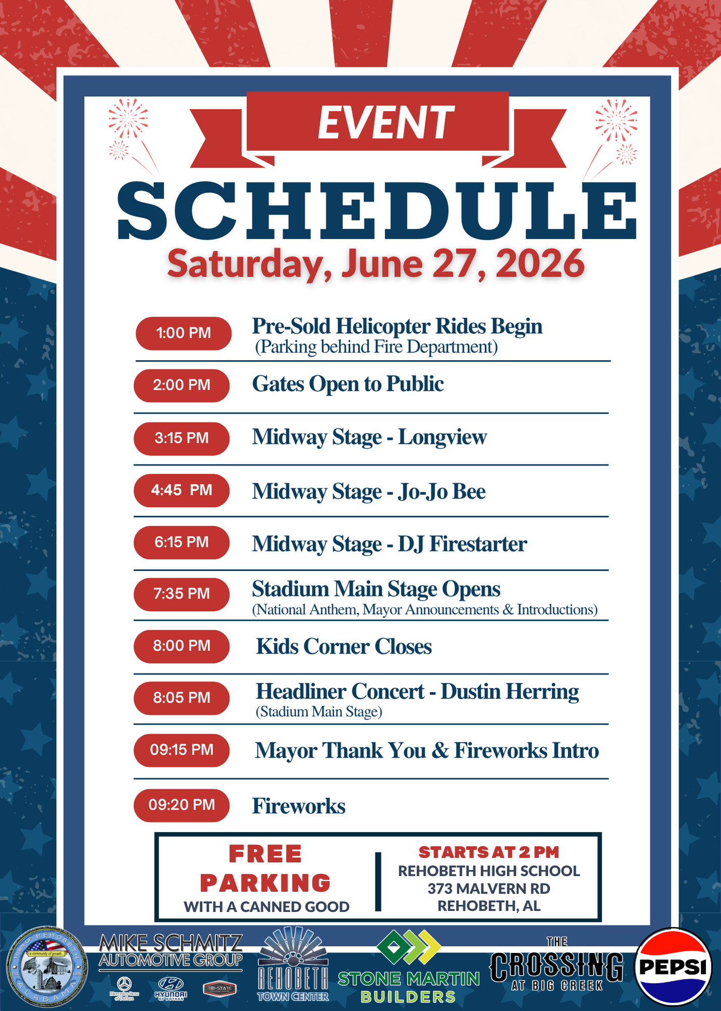 A poster for an event schedule for saturday , june 28 , 2025.