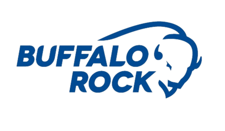 A blue logo for buffalo rock with a buffalo on it