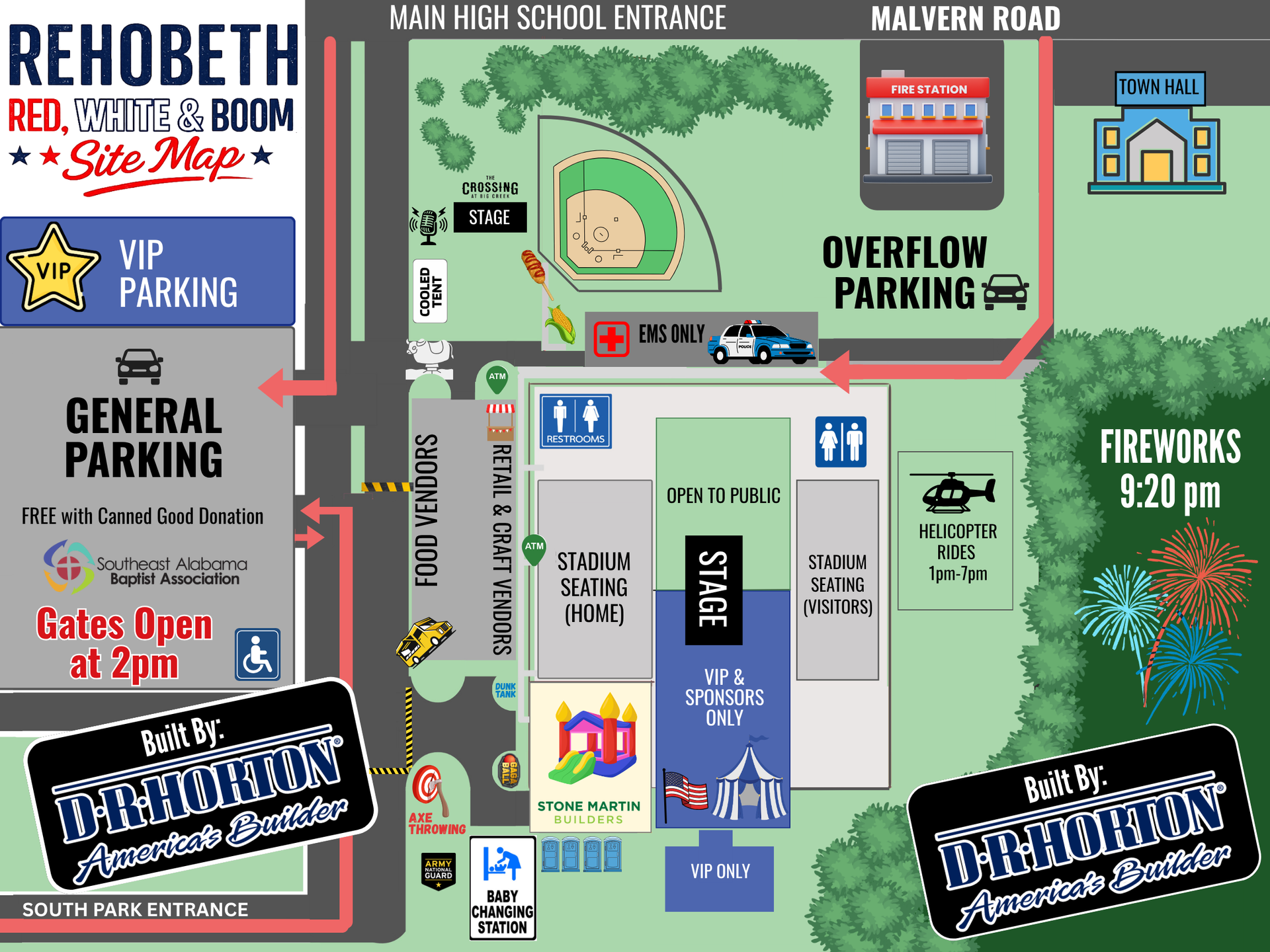 A site map showing the entrance to Rehobeth Red White and Boom