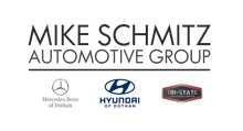 A logo for mike schmitz automotive group with logos for mercedes benz , hyundai , and dothan marine.