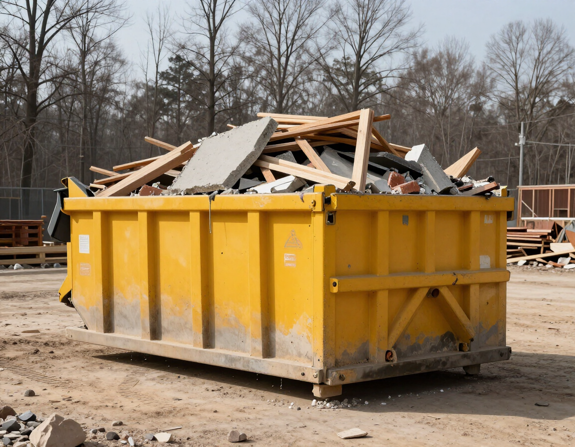 Construction debris removal dumpster at a demolition job site