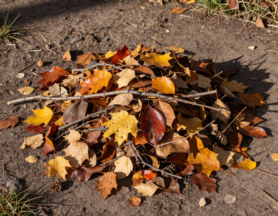 Pile of leaves, branches, and yard waste ready for removal