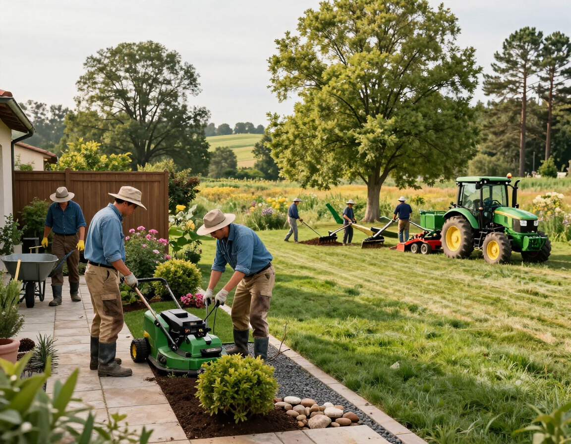 Landscaping crew working across residential and rural properties