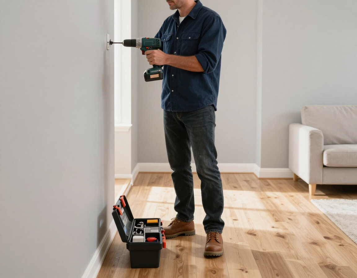 Handyman performing a quick repair as an add-on after a house cleanout