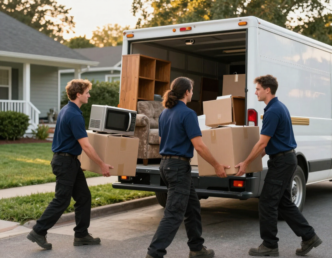 Crew hauling household junk quickly and affordably for a family home