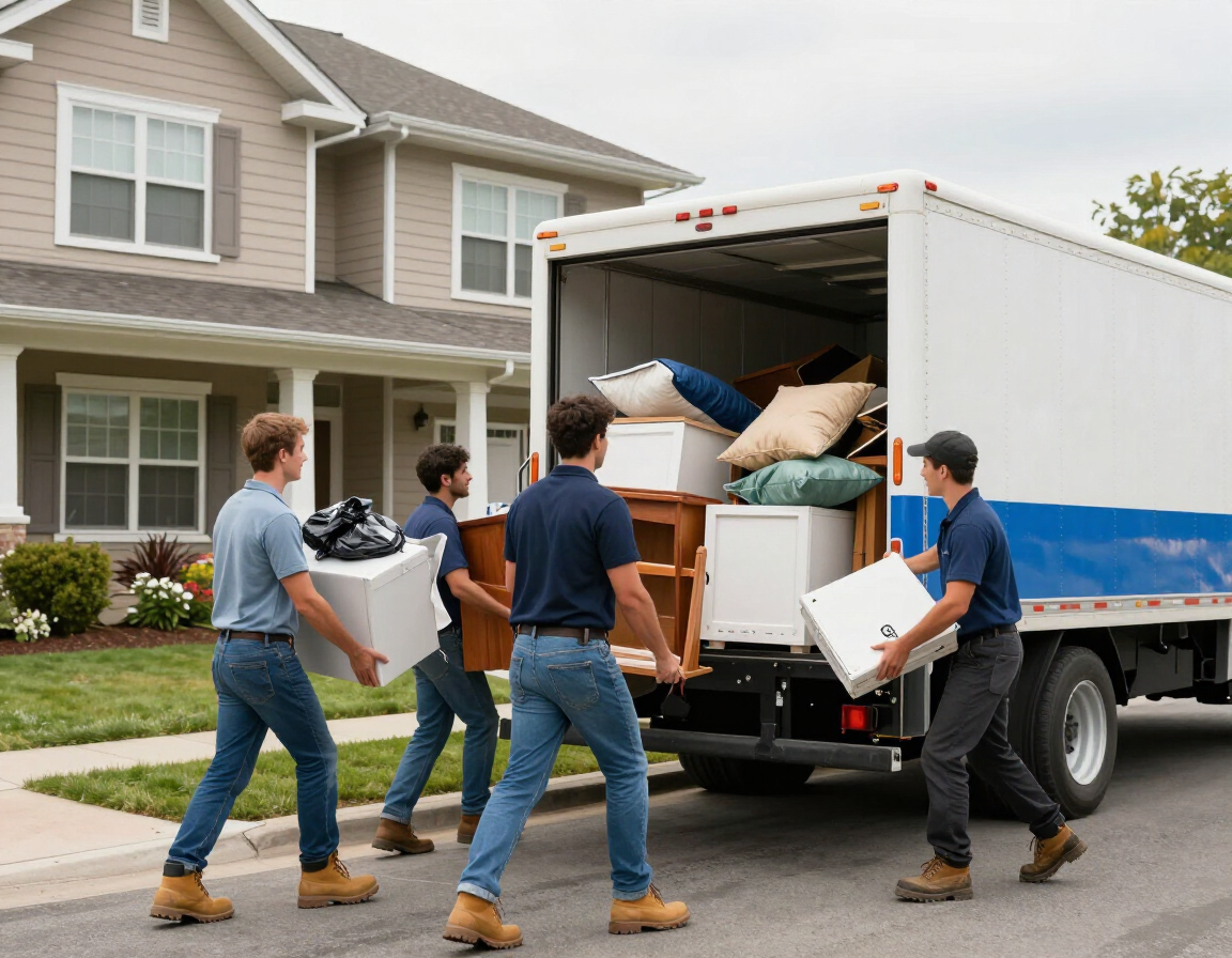 Crew hauling household junk quickly and affordably for a family home