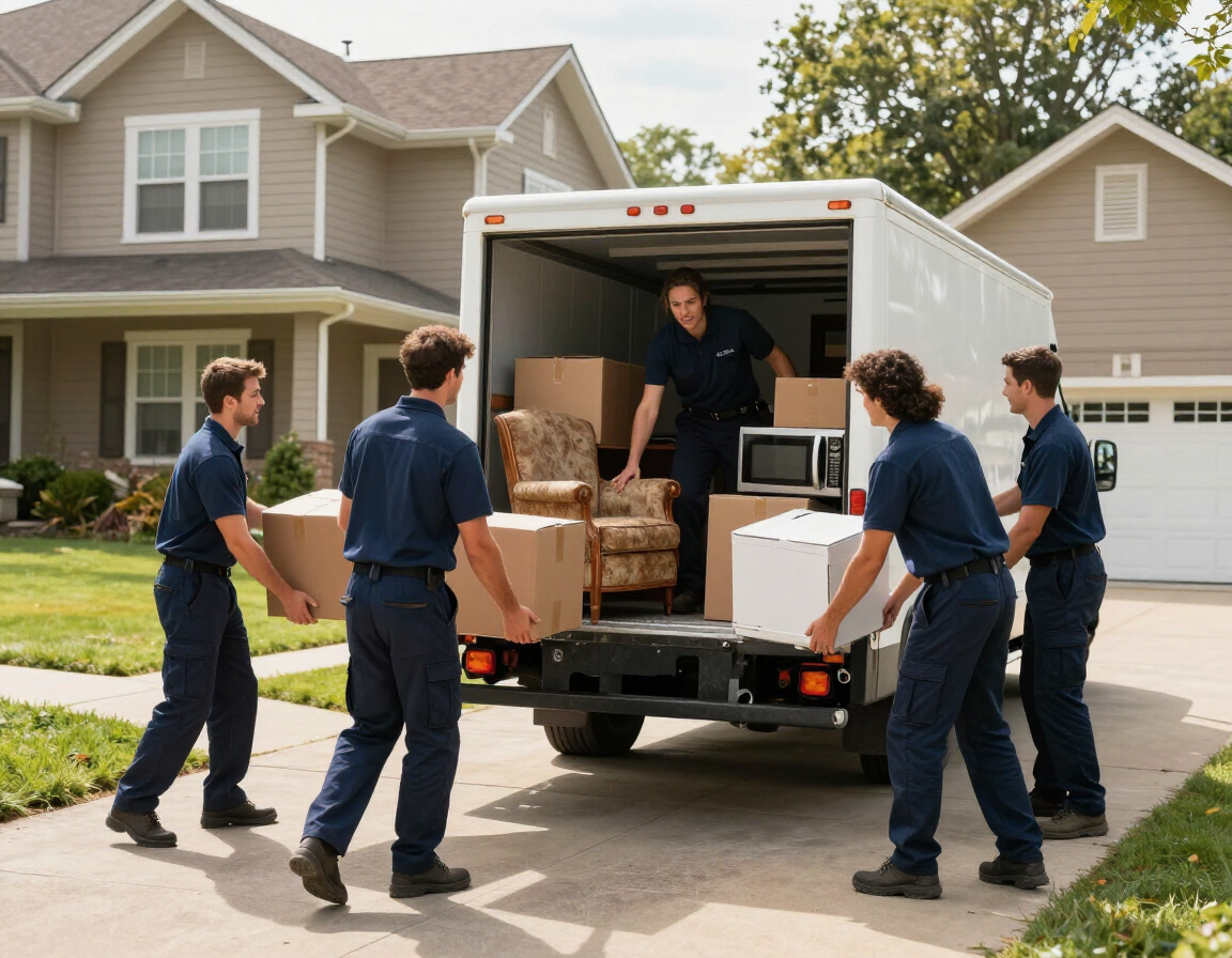Crew hauling household junk quickly and affordably for a family home