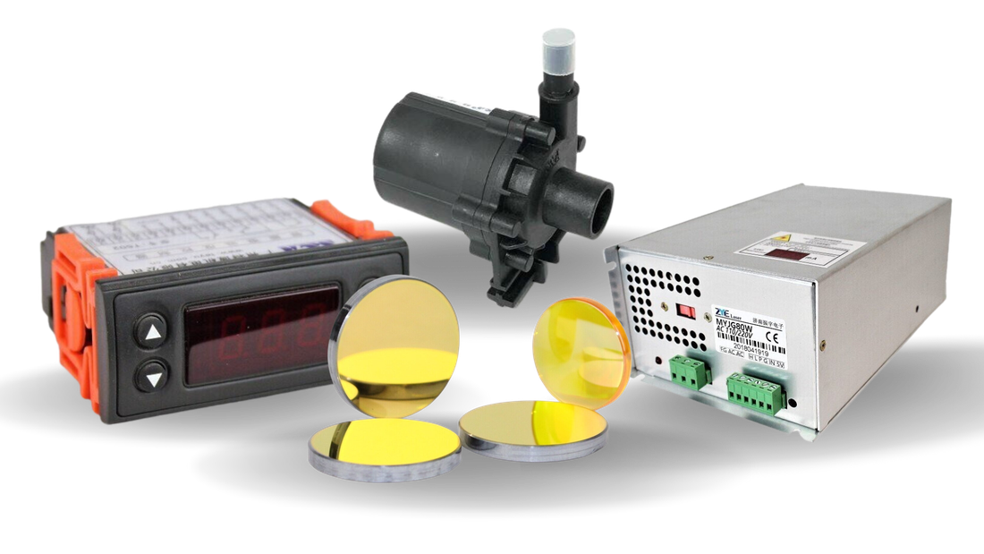 collage of laser machine parts