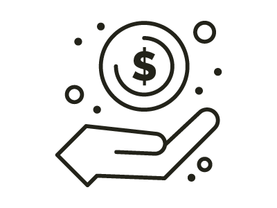 Black hand holding a coin icon representing the final selling price after all costs and profit margin.

