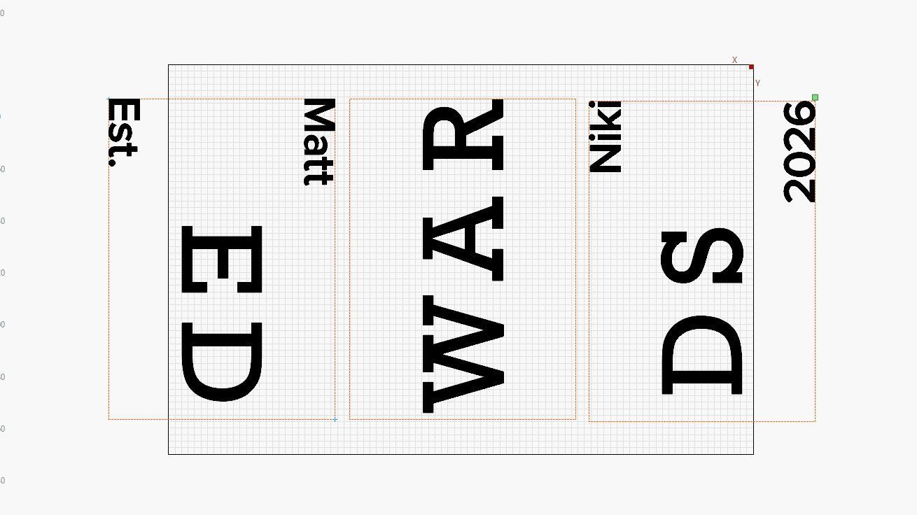 LightBurn layout dividing the oversized bench back design into three separate sections for laser engraving.
