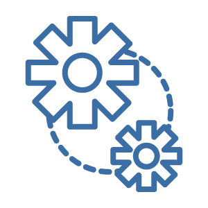 Blue gear icon representing machine wear and maintenance costs in a pricing formula.