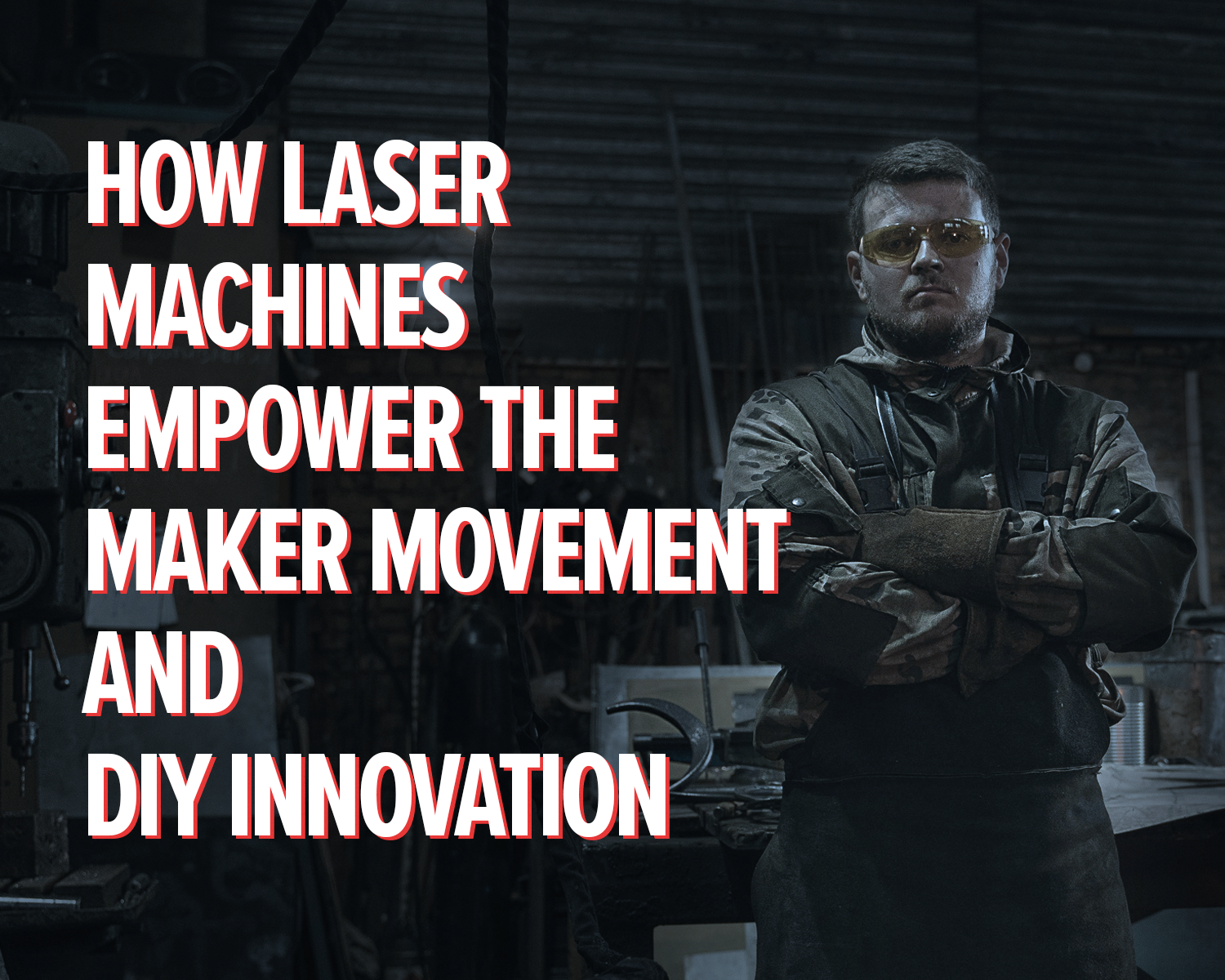 title text over man standing in workshop