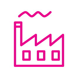 Pink factory icon symbolizing overhead costs in a pricing formula.