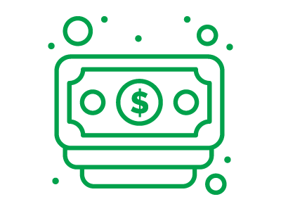 Green cash icon representing profit margin in a pricing formula.
