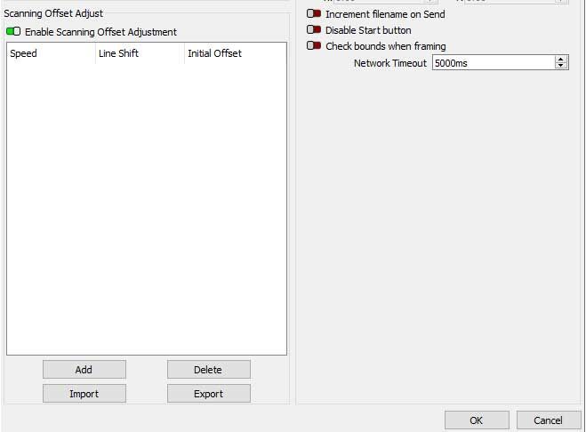 Scanning offset dialog box