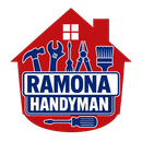 Ramona Handyman logo in red, white and blue with house, tools, and screwdriver