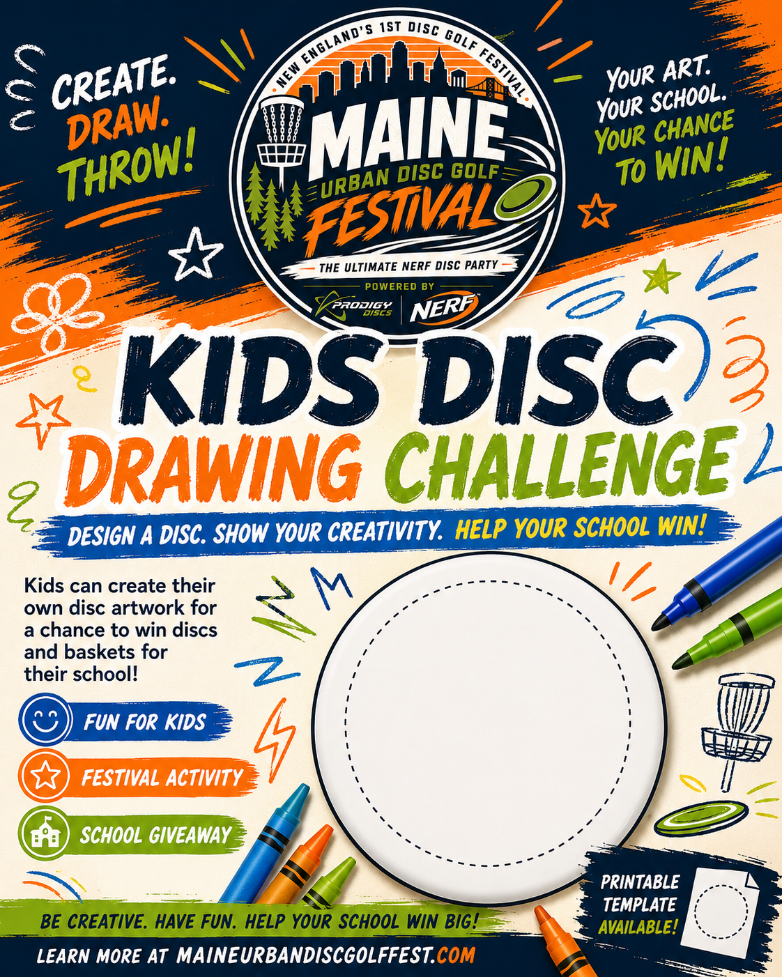 Festival key art with disc golf and family festival energy