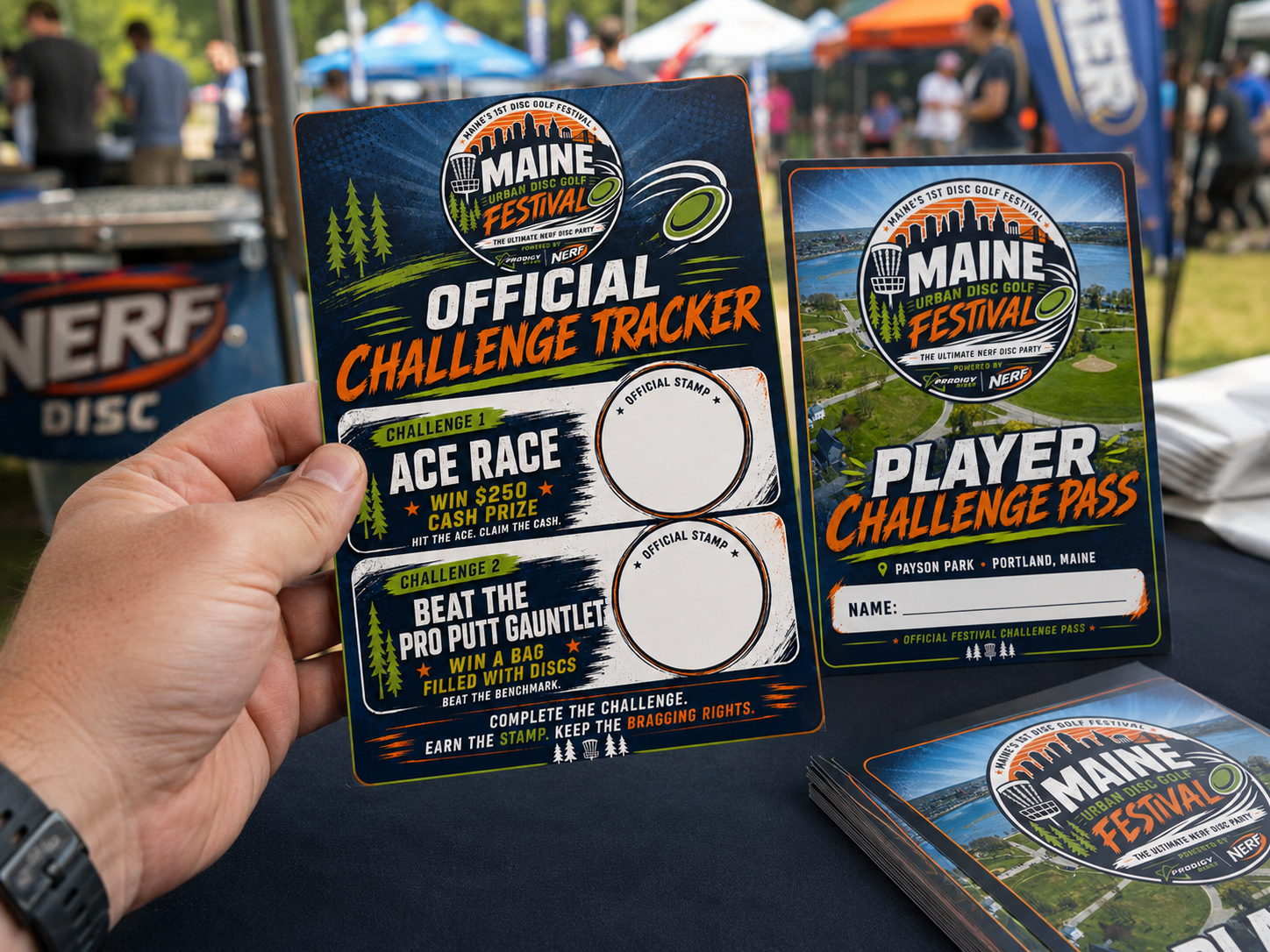 Preview of the Maine Urban Disc Golf Festival Player Challenge Pass and official challenge tracker