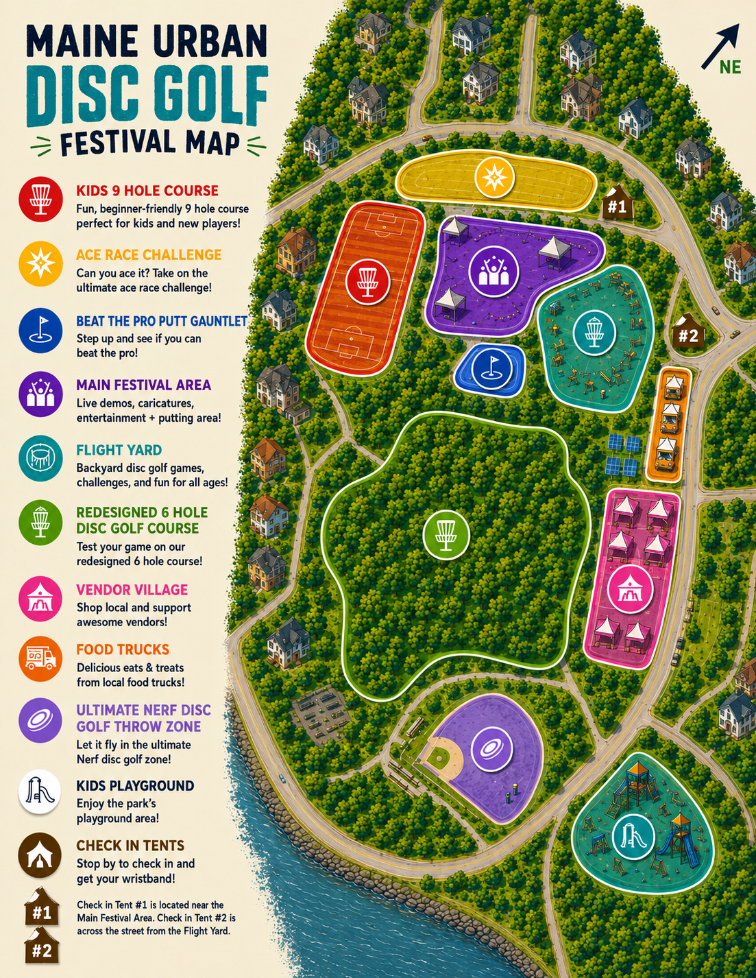 Maine Urban Disc Golf Festival concept site map at Payson Park