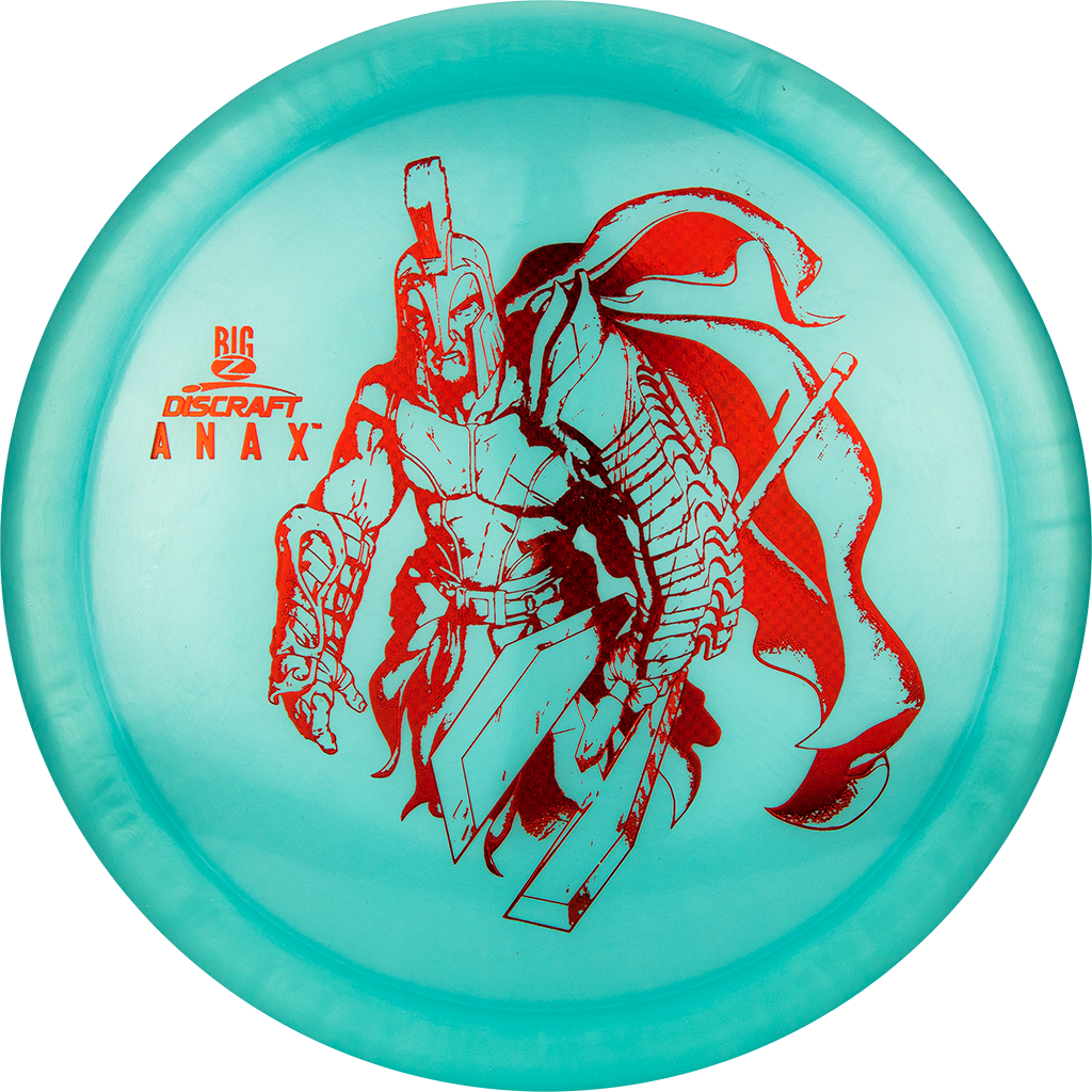 Neon green disc golf disc with a black illustration of a Spartan warrior.