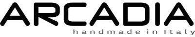 Logo ARCADIA con la scritta “handmade in Italy” in nero su sfondo bianco.