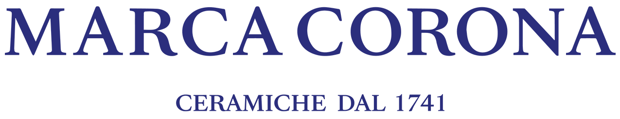 Logo Marca Corona con la scritta “Ceramiche dal 1741” in blu su sfondo bianco