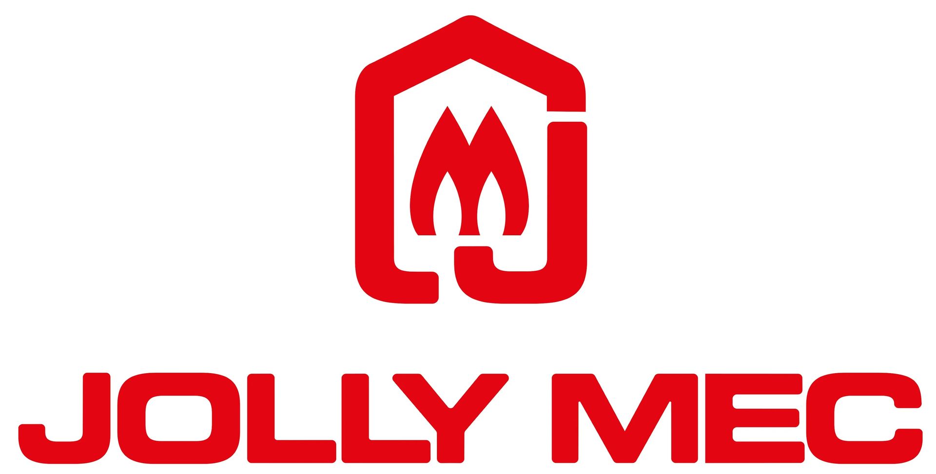 Logo JOLLY MEC rosso e bianco con un'icona stilizzata di una casa e una fiamma sopra il nome del marchio.