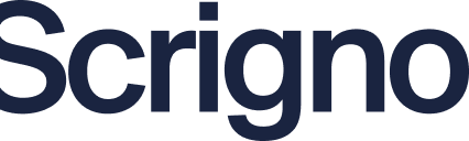 Logo di Scrigno in blu scuro su sfondo bianco.