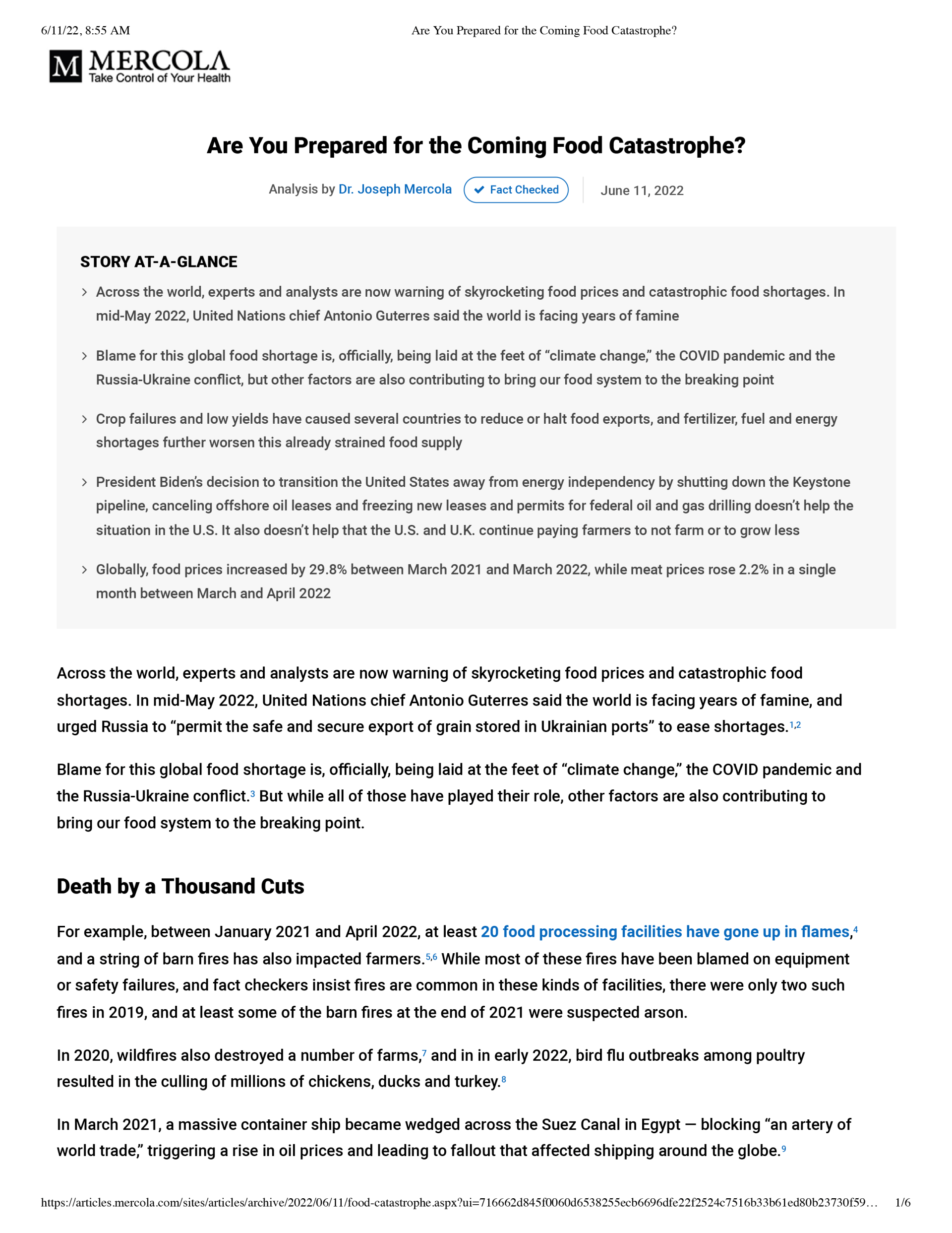 FOOD SHORTAGES Prepare for Food Crisis