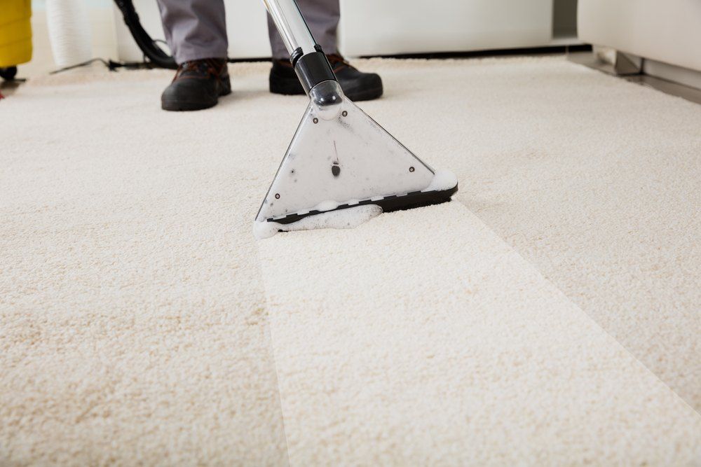 A Person is Cleaning a White Carpet With a Vacuum Cleaner — Carpet Pro Care in Goonellabah, NSW