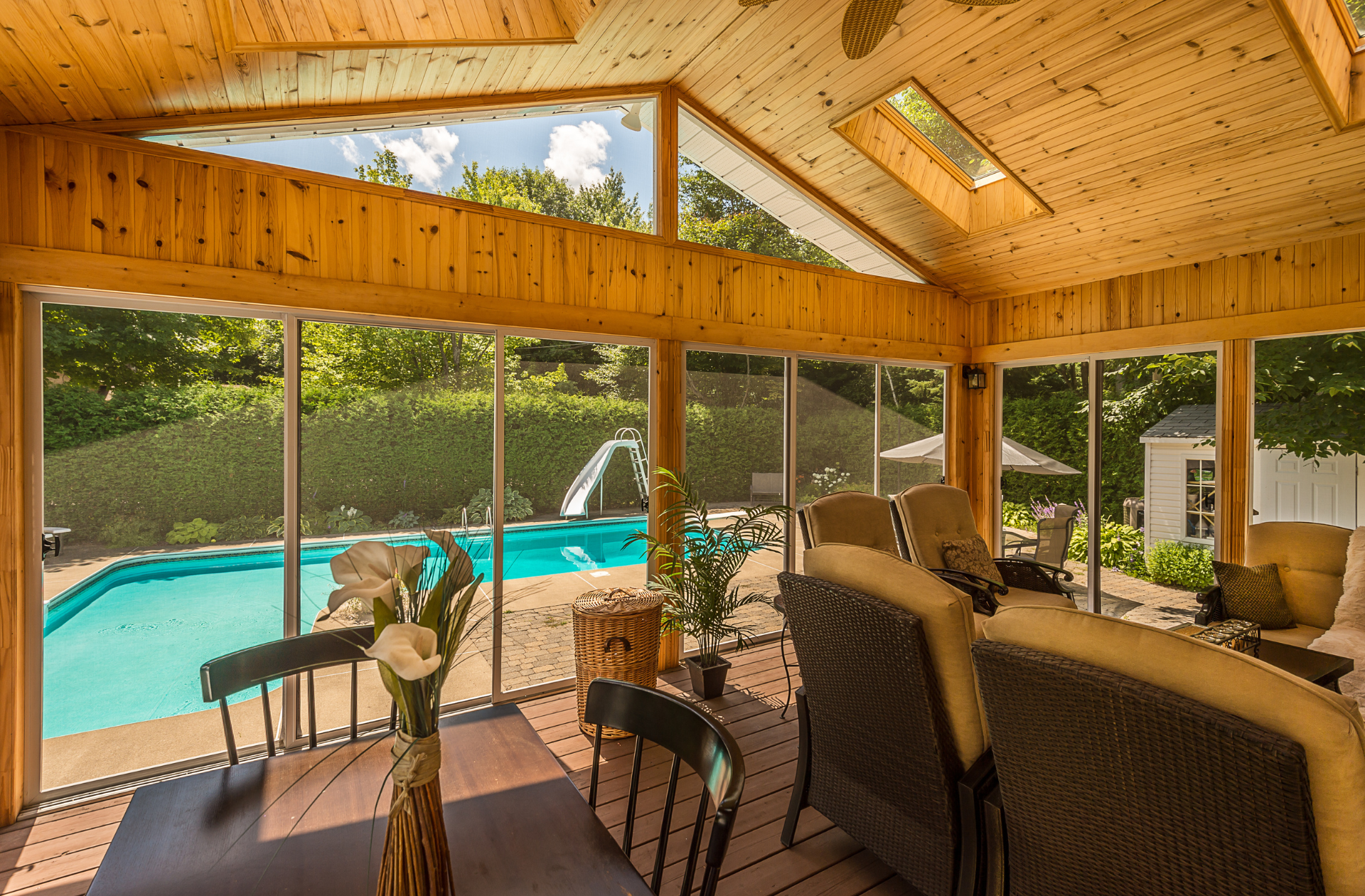More About Screened-In Porches Beautiful Wooden Screened-In Porch beside a pool