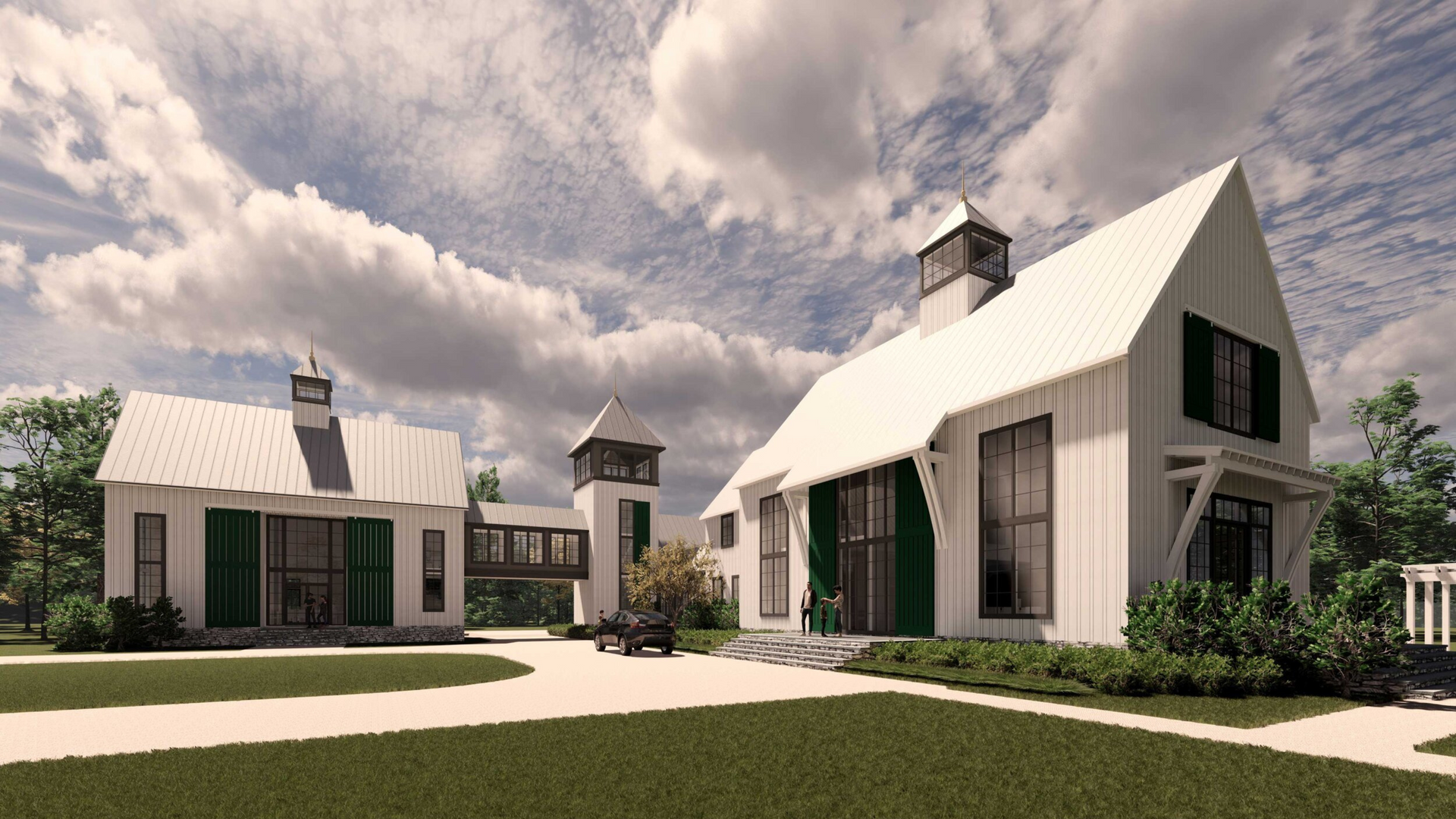 Large residential barndominium property featuring two metal buildings