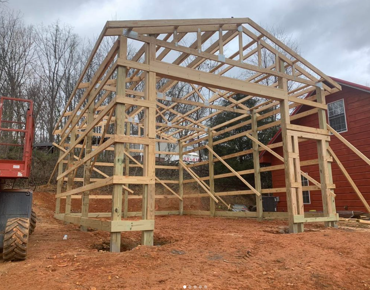 Mini Barndominium being framed while under construction