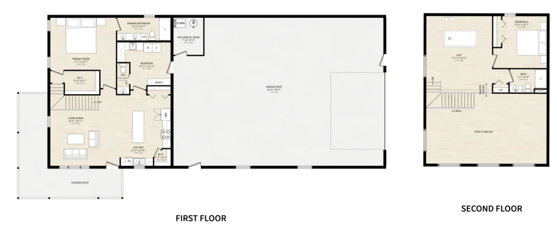 A floor plan of a house showing the first floor and second floor.